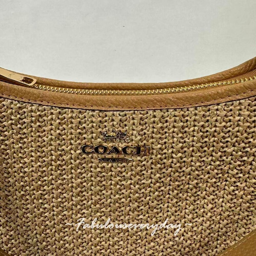 Coach Teri Shoulder Bag Crossbody With Charm Straw/Gold/Toast CEC43 NWT - Picture 5 of 8